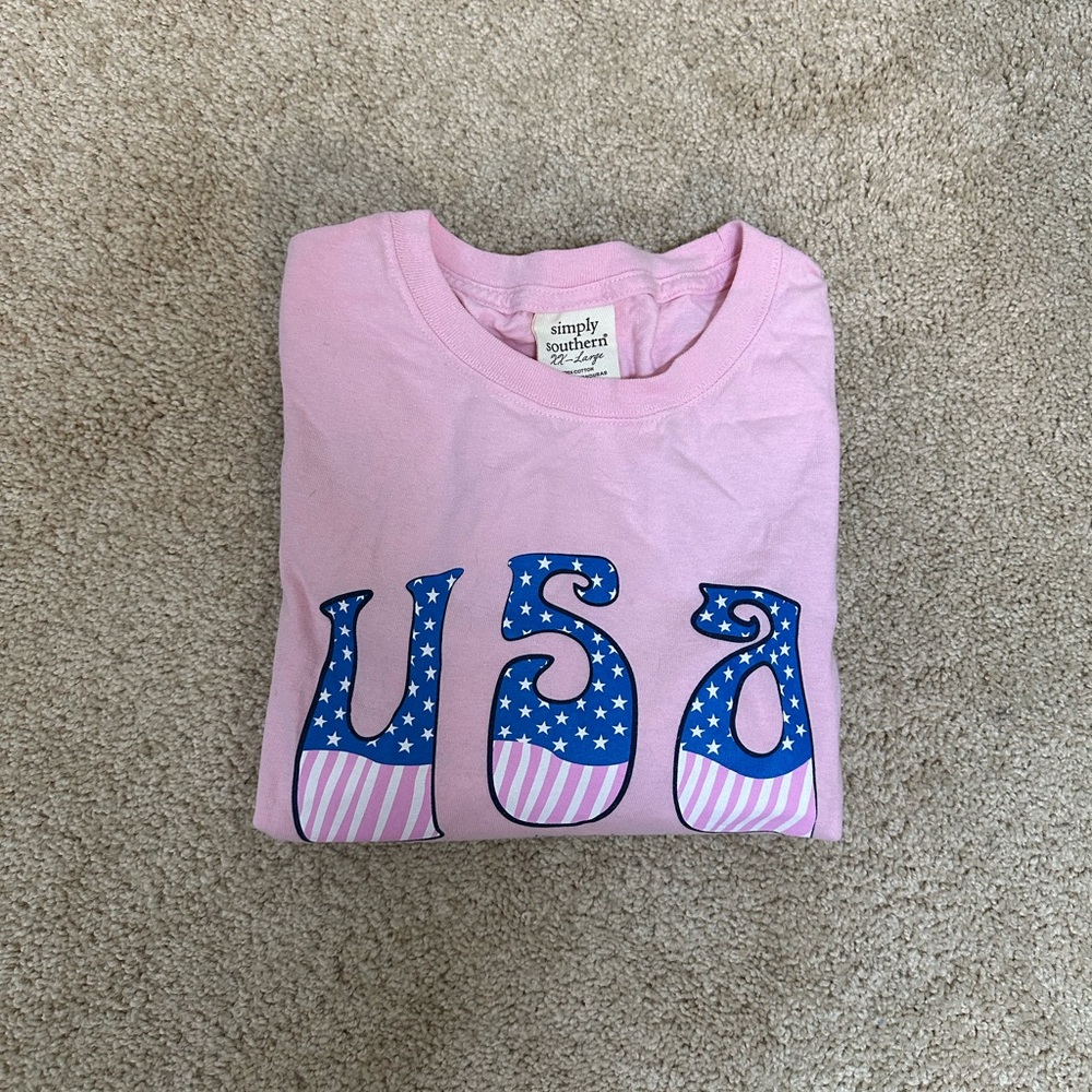 Simply Southern Pink Tee with USA Stars Design